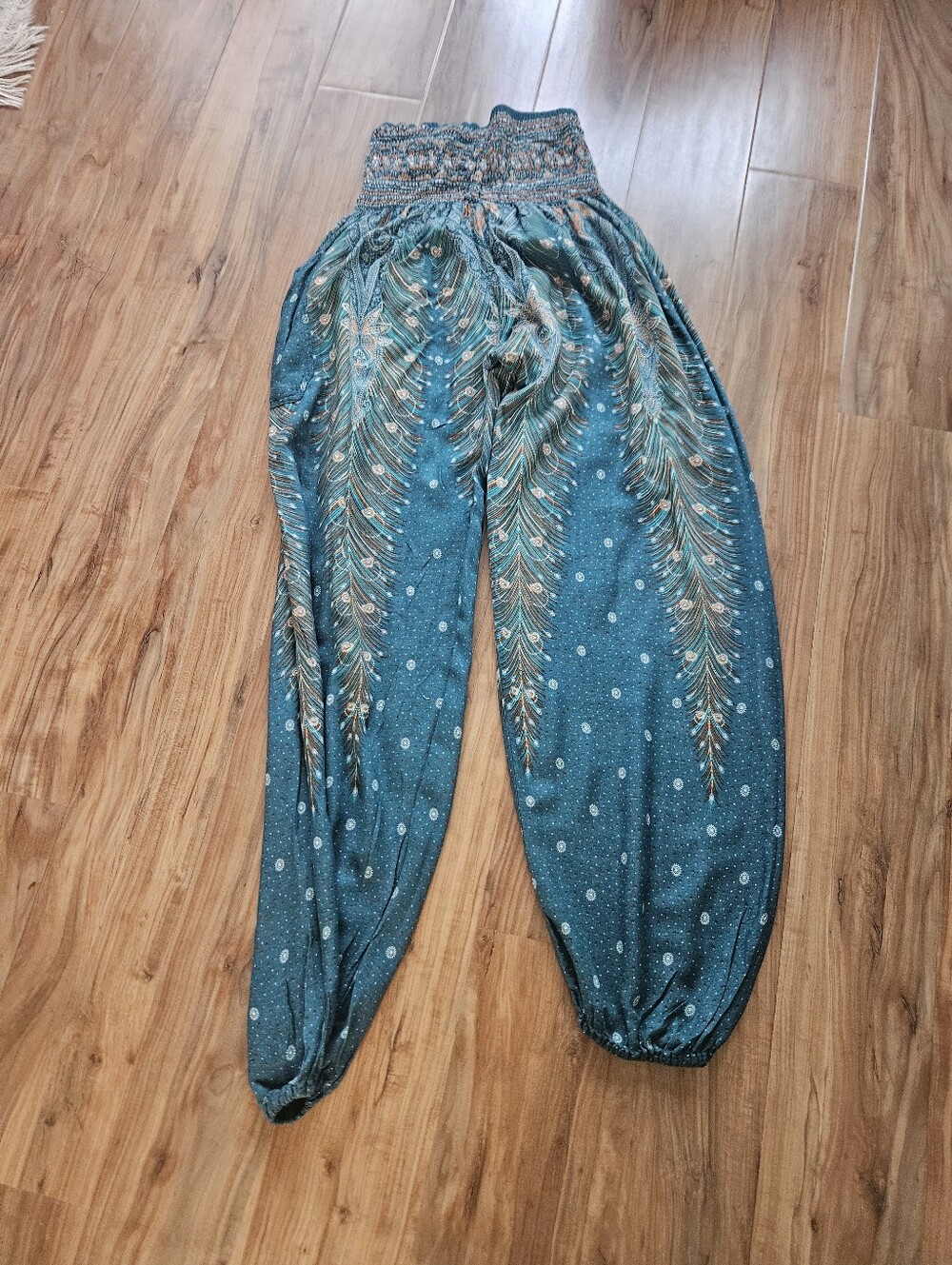 Smocked High-Waist Teal Harem Pants